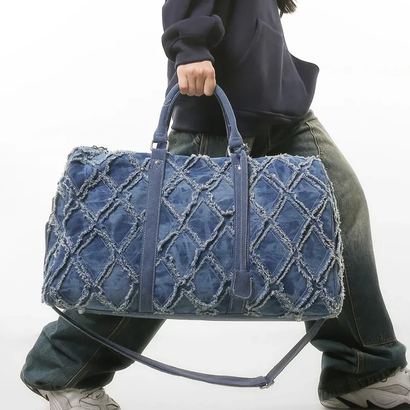 sac de sport en denim sac de voyage tendance sac à bandoulière unisexe sac de sport décontracté avec un design déchiré unique grande capacité utilisation polyvalente