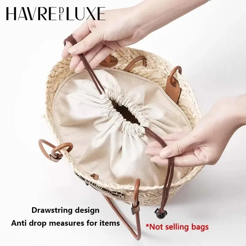 organisateur de sac à cordon avec bandoulière pour sac picotin en paille tressée, support intérieur et accessoires pour sacs