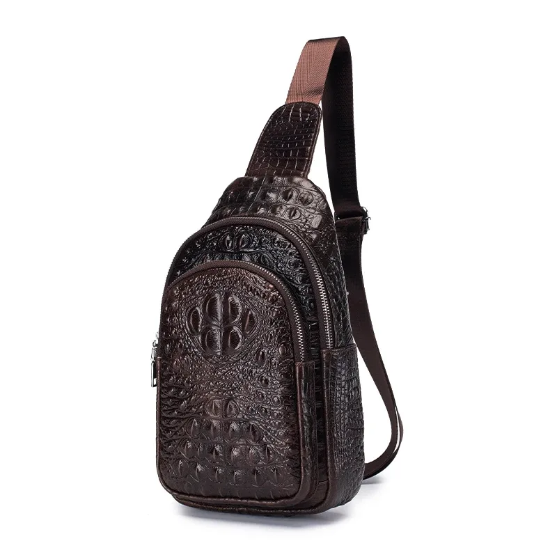 sac de poitrine vintage en cuir véritable schlatum pour homme, motif crocodile, sac de voyage de luxe pour homme, sac bandoulière multifonction