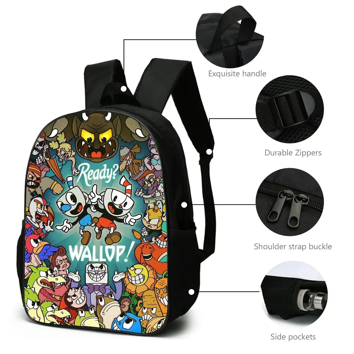 sac dos polyester animaux dessin animé ready wallop bleu marron beige bandoulière arquée poche ouvrante ultra léger école voyage