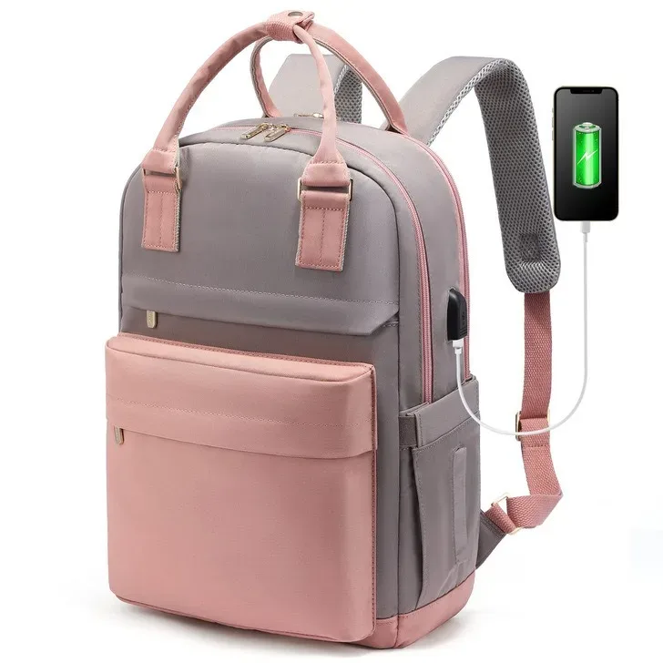 sac à dos décontracté pour femme, sac à main en nylon imperméable et tendance, sac à dos pour ordinateur portable de 15,6 pouces avec port usb pour voyage et randonnée