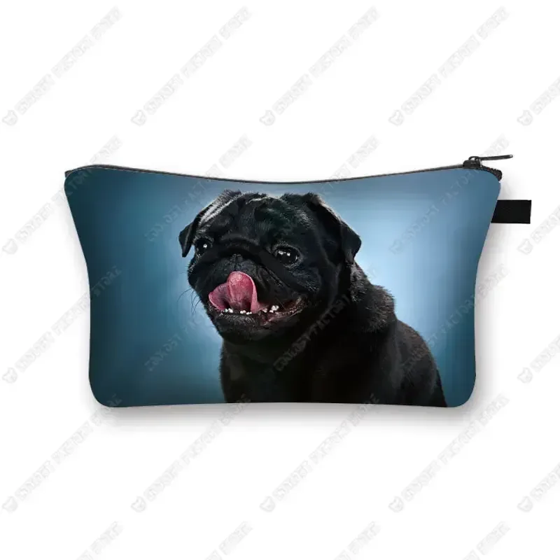 sacs à cosmétiques imprimés chien carlin 3d, motif pékinois mignon pour trousse de maquillage, organisateur nécessaire pour femmes, mini sac à main de voyage