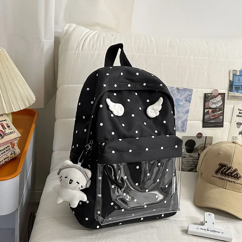 sac à dos bleu à pois, sac d'école classique unisexe, matériau en nylon, style jeune, capacité de 20 à 35 l, capacité pour ordinateur portable de 14 pouces