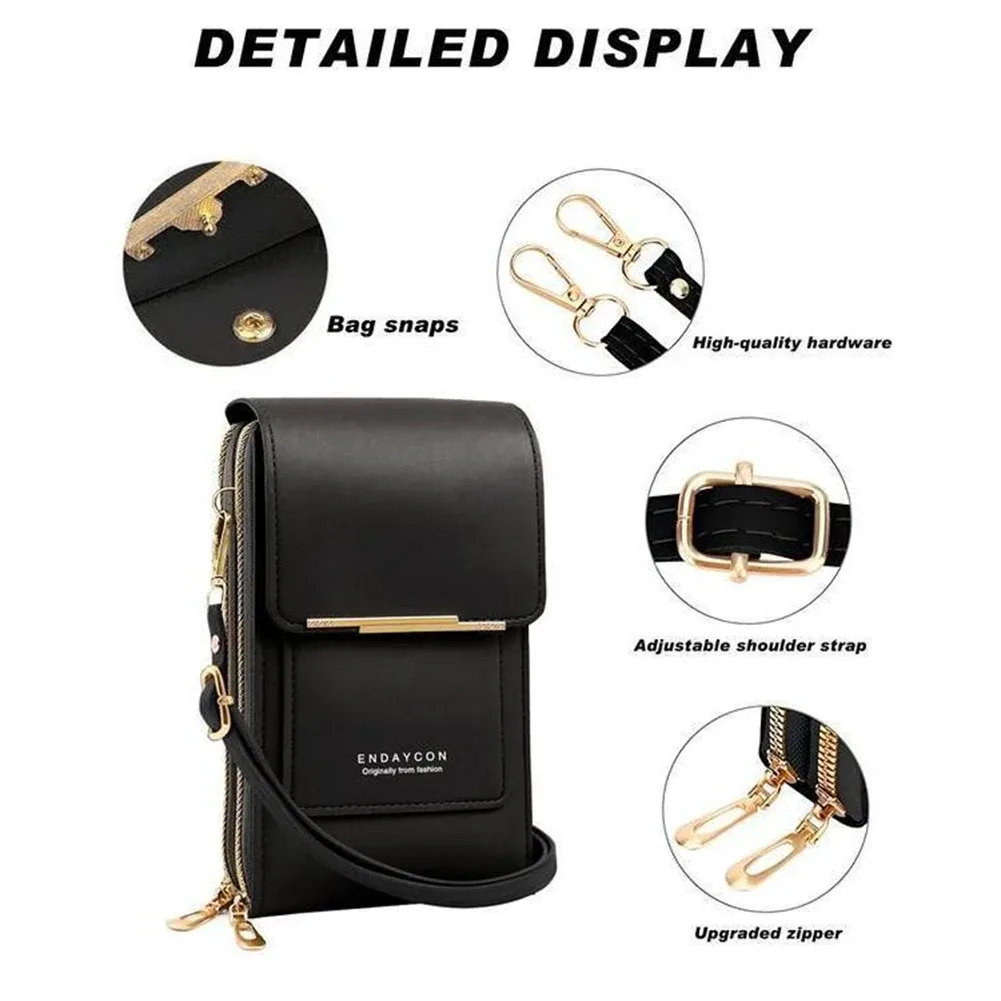 sac à bandoulière pour téléphone avec fenêtre tactile, en cuir premium, anti-rfid, léger, pour femme, portefeuille