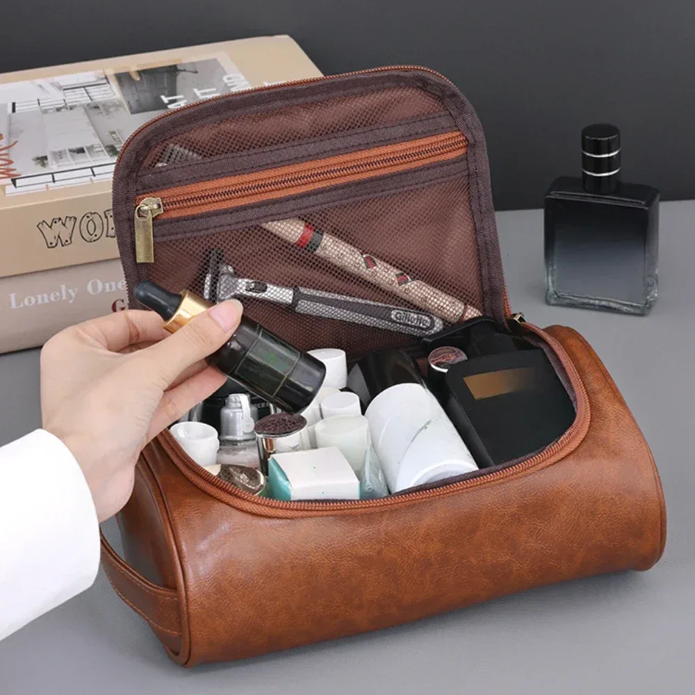 trousse de toilette de voyage de haute qualité pour femmes et hommes, sacs à cosmétiques rétro en cuir pu, trousse de maquillage de voyage étanche
