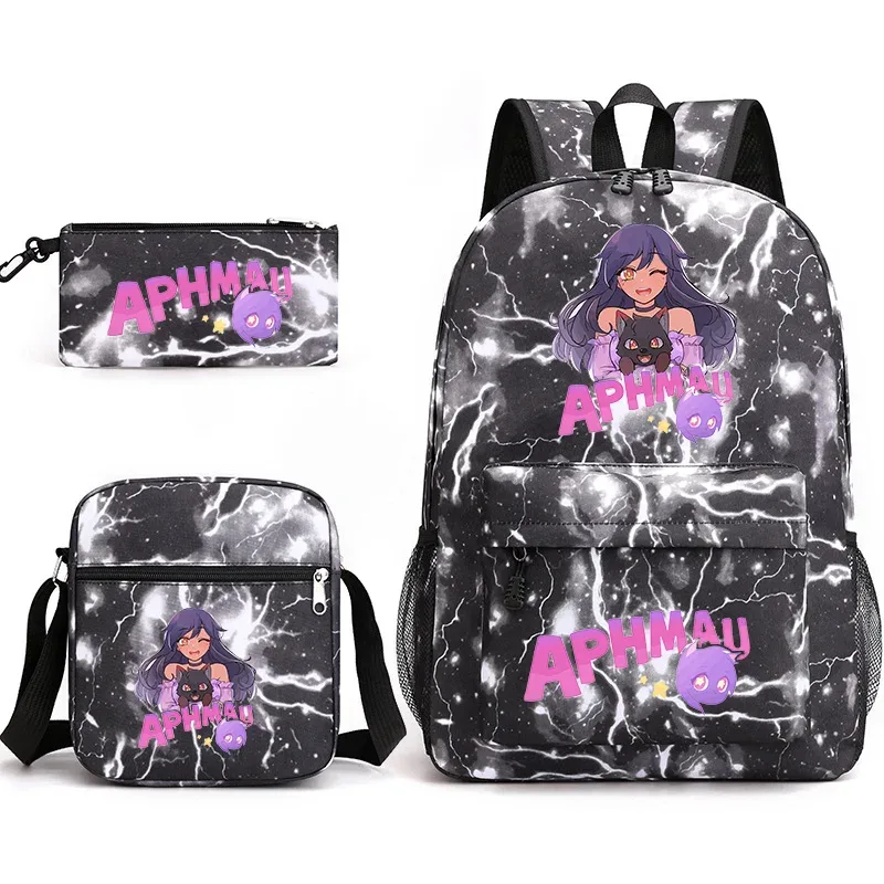 sac à dos aphmau 3 pièces, trousse à crayons, sac à bandoulière, ensemble de 3 pièces, motif dessin animé aphmau aaron, sac d'école pour étudiants
