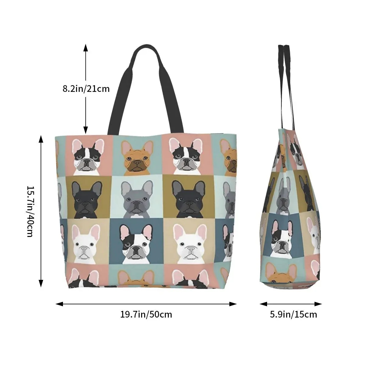 sac fourre-tout grande capacité pour femme, sac d'épicerie pour femme, bouledogues français mignons, initié