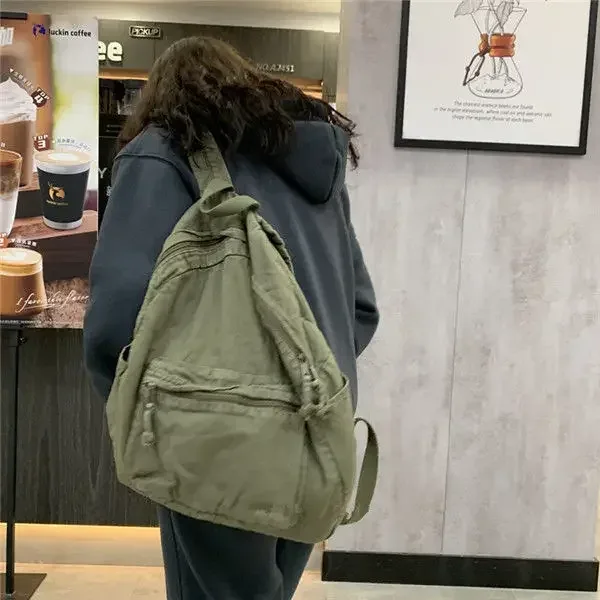 sac à dos en coton de style preppy vintage pour hommes et femmes, fermeture éclair souple, décontracté, grande capacité, style euro-américain, printemps, été, nouveau