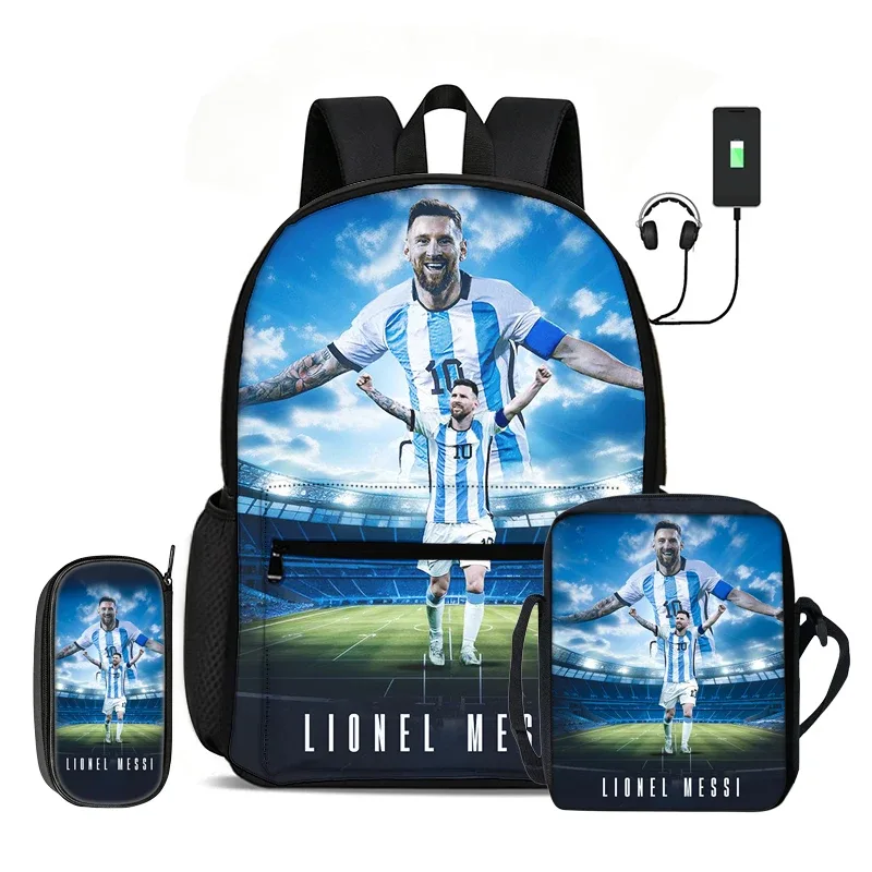 sac dos nylon motif messi bleu rouge jaune sport enfant compartiment informatique bandoulière arquée fermeture éclair