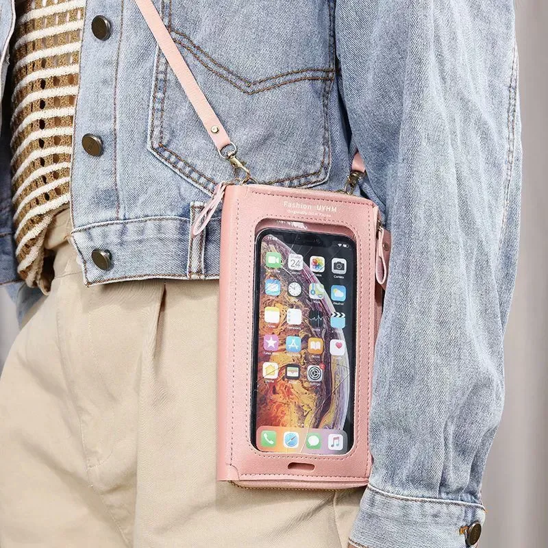 sac à main pour téléphone portable à écran tactile, portefeuille à bandoulière pour femme, porte-monnaie transparent à une épaule, nouvelle collection 2025