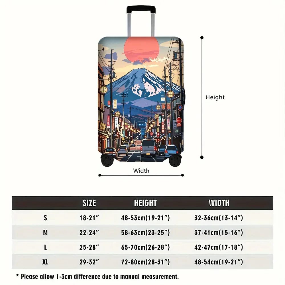 1 housse de bagage imprimée style anime japonais coucher de soleil, pour bagages de 18 à 32 pouces ; accessoires de voyage anti-poussière et élastiques