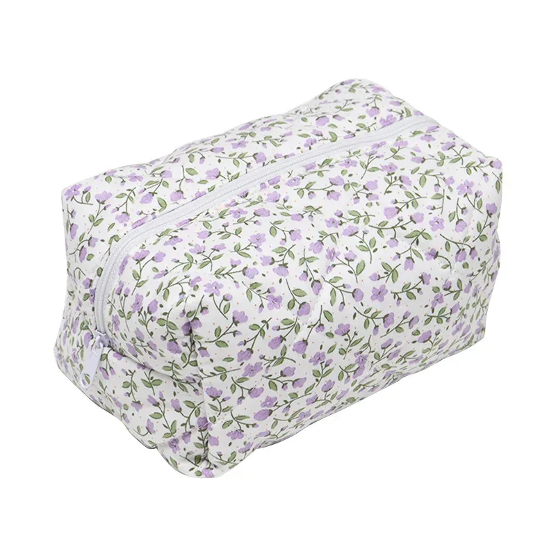 organisateur de rangement, sac de maquillage matelassé bouffant à fleurs, pochette à cosmétiques imprimée de fleurs, grand sac à cosmétiques de voyage, accessoire de maquillage