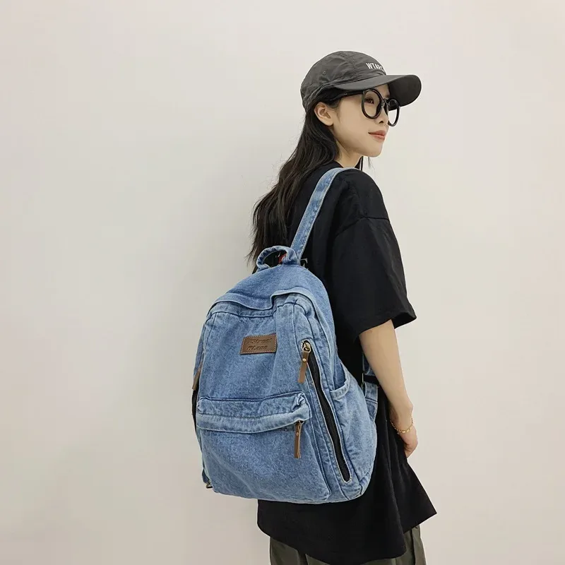 sac à dos en denim multi-poches pour hommes et femmes, sacs à dos universitaires pour ordinateur portable, sac d'école étudiant kawaii pour filles chimcool, mode