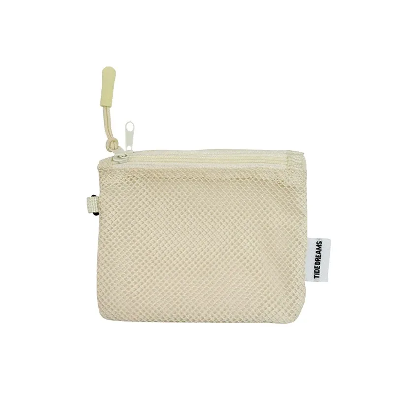 sac de rangement de maquillage de voyage portable simple, sac en maille à fermeture éclair double couche, rangement d'articles divers légers, porte-monnaie carré polyvalent