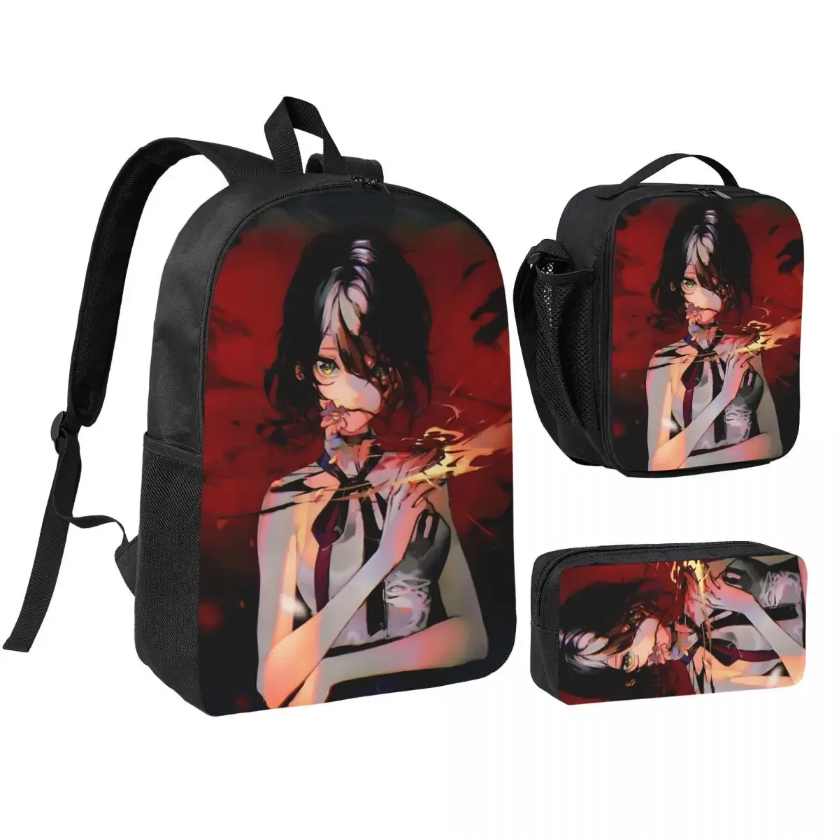 sac dos polyester noir motif graphique format rectangulaire bandoulière grande capacité voyage école université travailler transport documents ordinateur portable luncheon sac crayons
