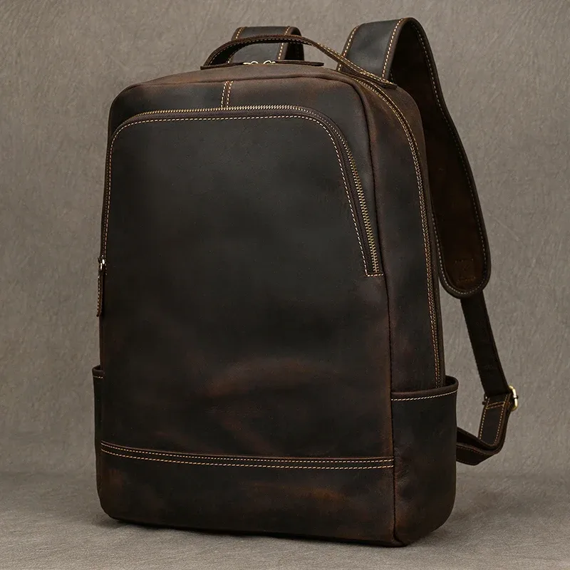 2025 nouveauté sac à dos en cuir ordinateur sac à dos 15.6 pouces pochette d'ordinateur pour hommes sacs de voyage vintage sac à dos d'affaires hommes
