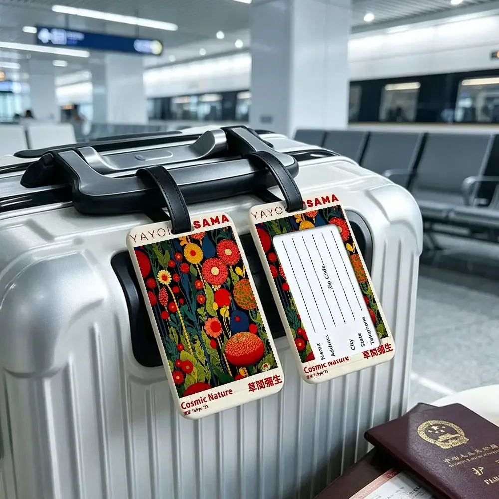 étiquette de bagage en pvc imperméable, motif exposition d'art yayoi kusama, avec carte d'information anti-perte, pour sac d'étudiant et valise de voyage