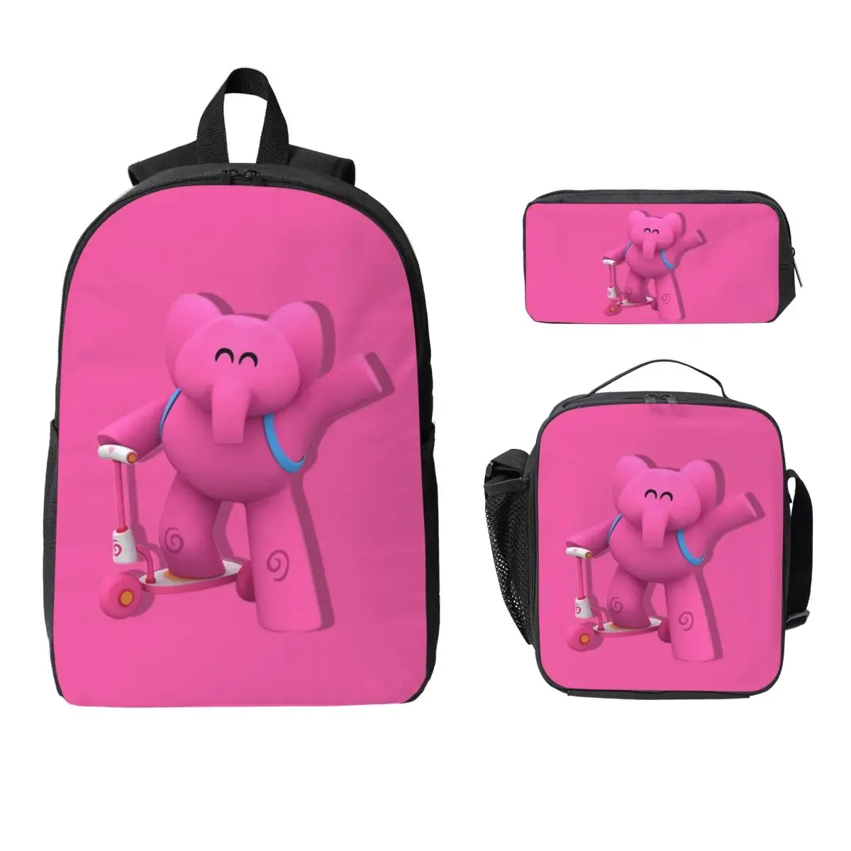 sac à dos bleu pocoyo pour enfants, sac à livres pour étudiants, sac d'école, sacs à bandoulière pour ordinateur, 3 pièces, sac à déjeuner isotherme, trousse à crayons