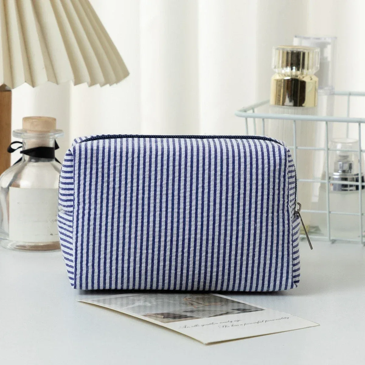 sac à cosmétiques rayé, trousse de maquillage rose violet pour femmes, organisateur de voyage avec fermeture éclair