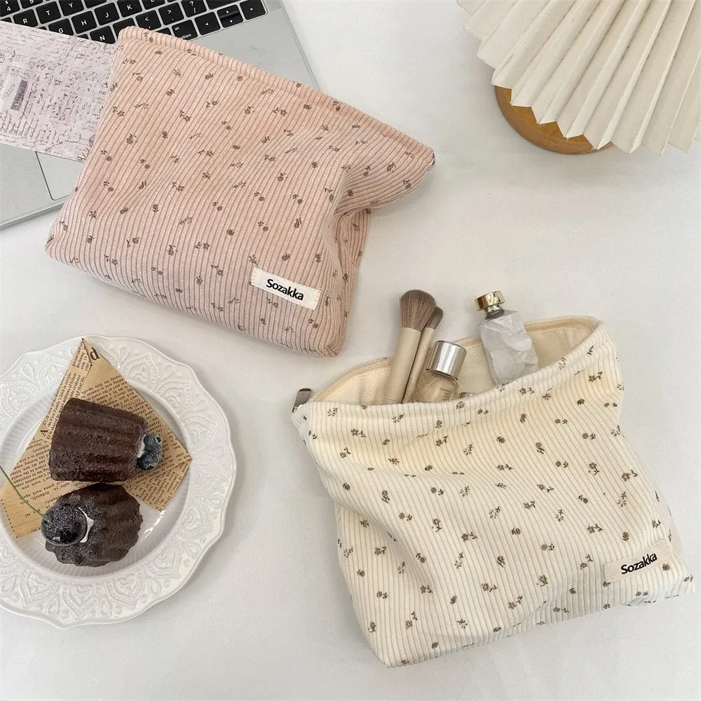 sac à cosmétiques de voyage en velours côtelé, sac de rangement de maquillage portable, sacs à main pour femmes, grande capacité, fermeture éclair, organisateur de maquillage, pochette de rangement