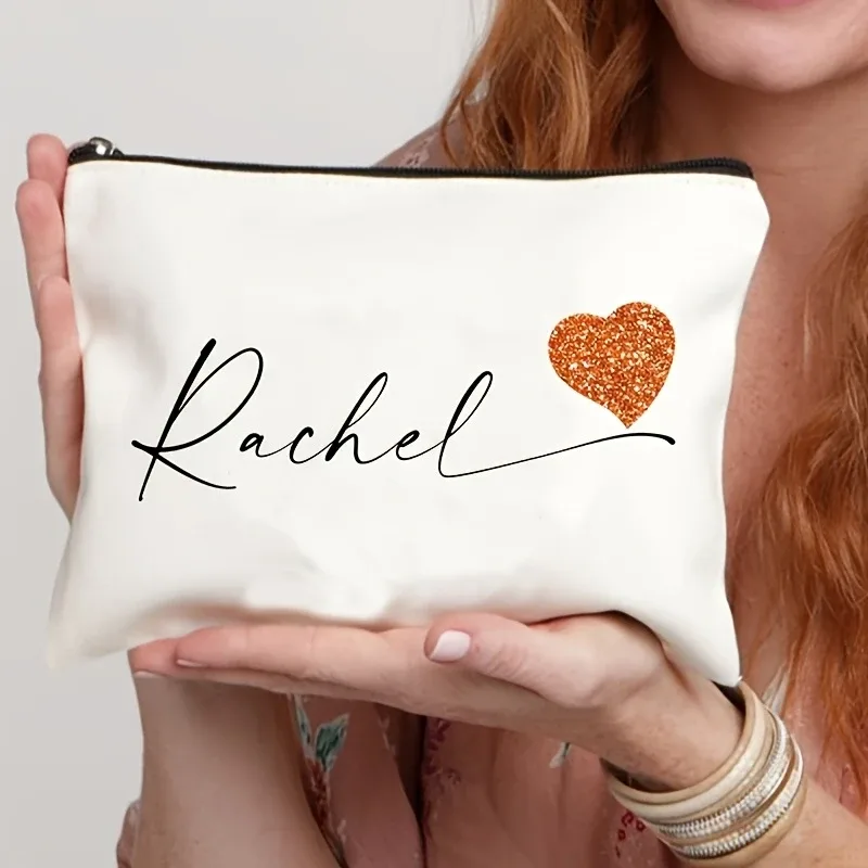 1 pièce trousse de maquillage simple personnalisée en forme de cœur, pochette de rangement cosmétique de voyage, trousse à crayons et portefeuille pour femme