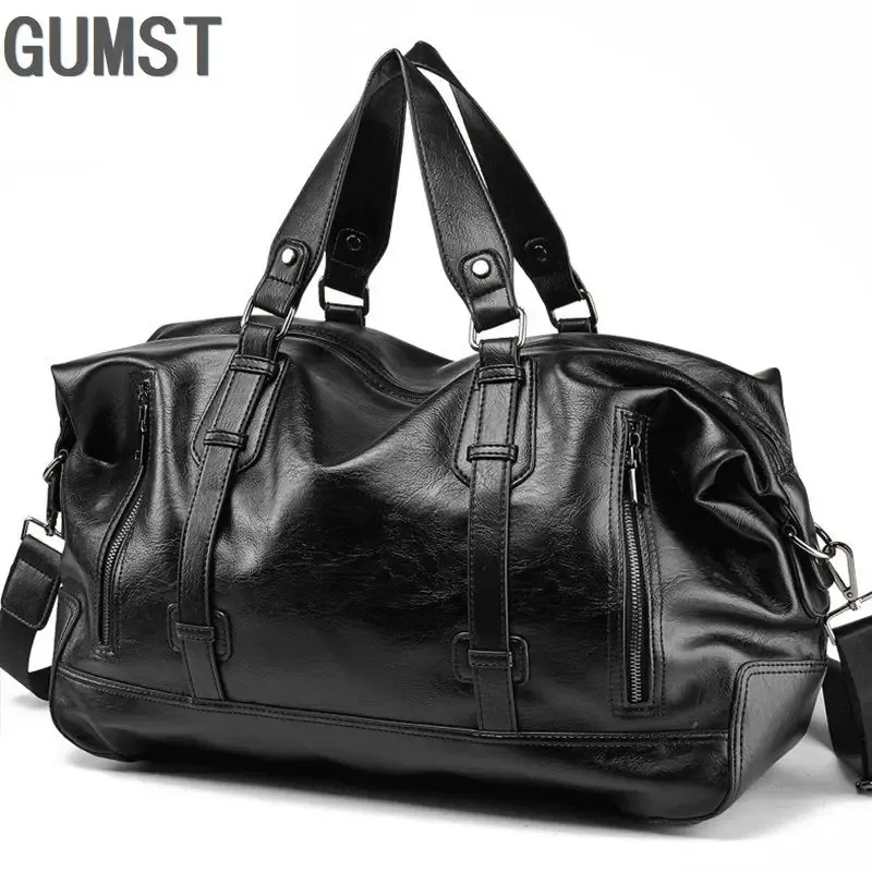 gumst hommes sac à main en cuir grande capacité sac de voyage hommes sac à bandoulière mâle voyage duffle sac fourre-tout décontracté messager sacs à bandoulière