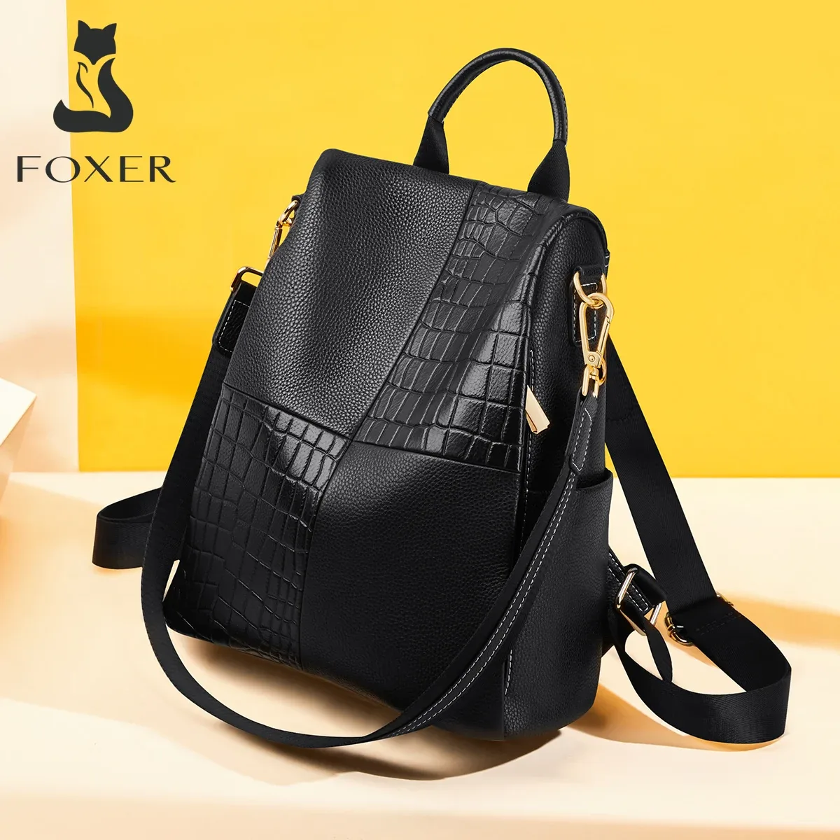 sac à dos pour femmes foxer, grande capacité, sac de voyage, sac à main en cuir souple pour femmes, sac à bandoulière décontracté pour femmes.