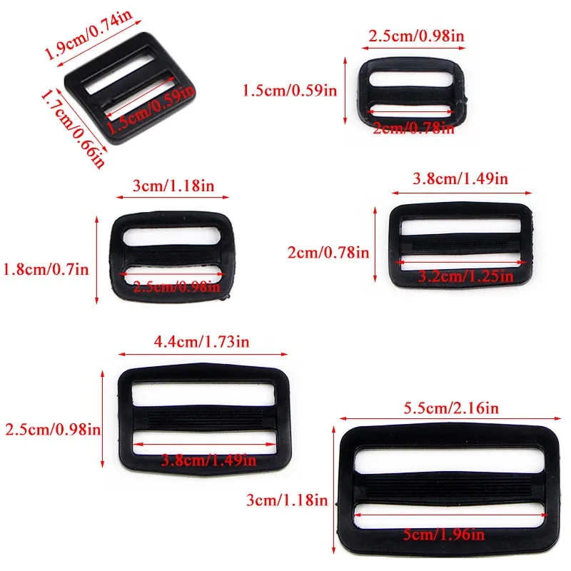 5 pièces/ensemble sangle en plastique tri-anneau ajuster boucle courbe curseur tri-glisse collier de chien harnais sac à dos sangle