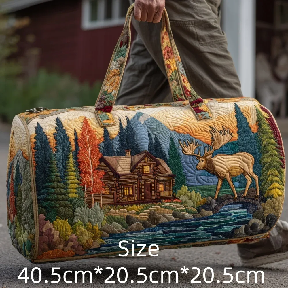 sac de voyage matelassé 3d imprimé cerf de la forêt, sac polochon fourre-tout avec poignées supérieures, bagage vintage style cabine pour femmes et hommes, idéal pour la gym, le sport et les voyages, bagage à main