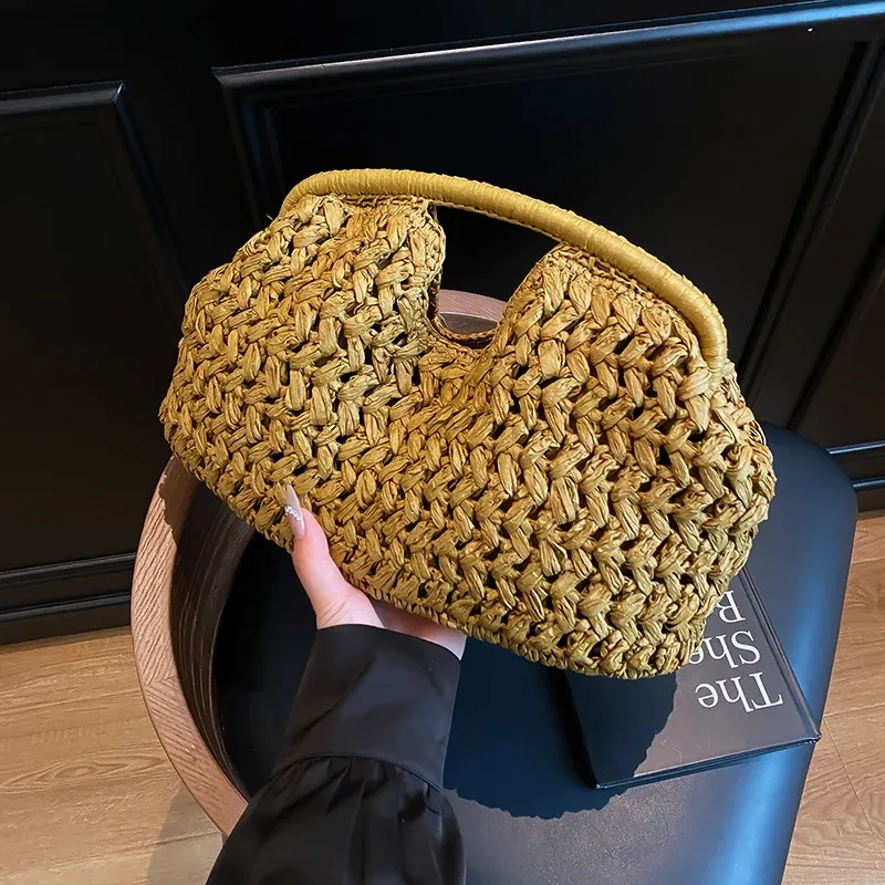 nouveau sac de plage d'été pour femme, pochette de luxe, sacs en paille de créateur, sac fourre-tout, sac à main tendance en rotin tressé, sac de voyage pour femme