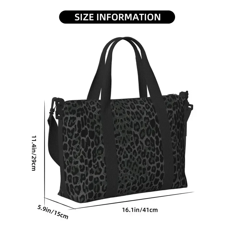 sac de voyage imprimé léopard noir, grands sacs de nuit imperméables pour week-end avec bandoulière, sac de sport pliable