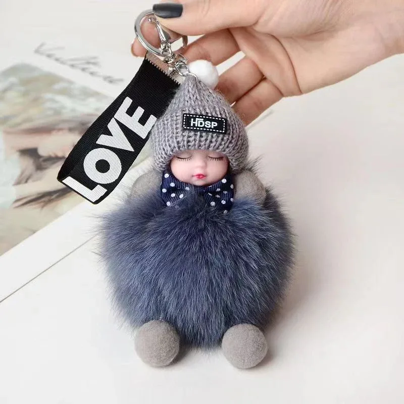 porte-clés mignon bébé endormi, pendentif en peluche moelleuse, porte-clés de voiture, breloque de sac à main tendance pour femme, décoration de sac à dos, cadeau