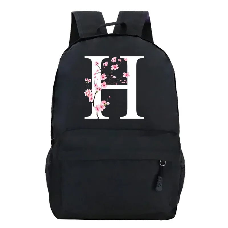 sacs à dos d'école pour jeunes sakura fleur a-z alphabet grande capacité toile harajuku mode fermeture éclair esthétique épaules sacs noirs