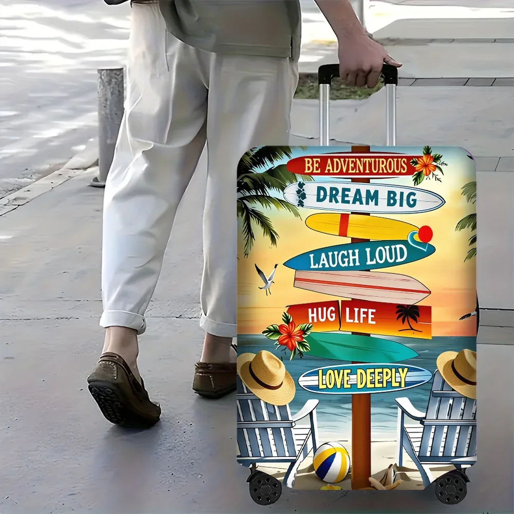 housse valise polyester motif plage soleil palmiers chaises longues surf messages positifs voyage protection