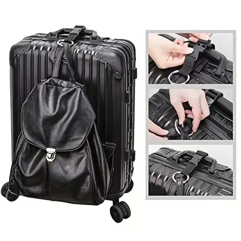 sac de voyage portable noir en nylon avec sangle de suspension et boucle de randonnée en alliage de zinc avec sangle à crochet externe