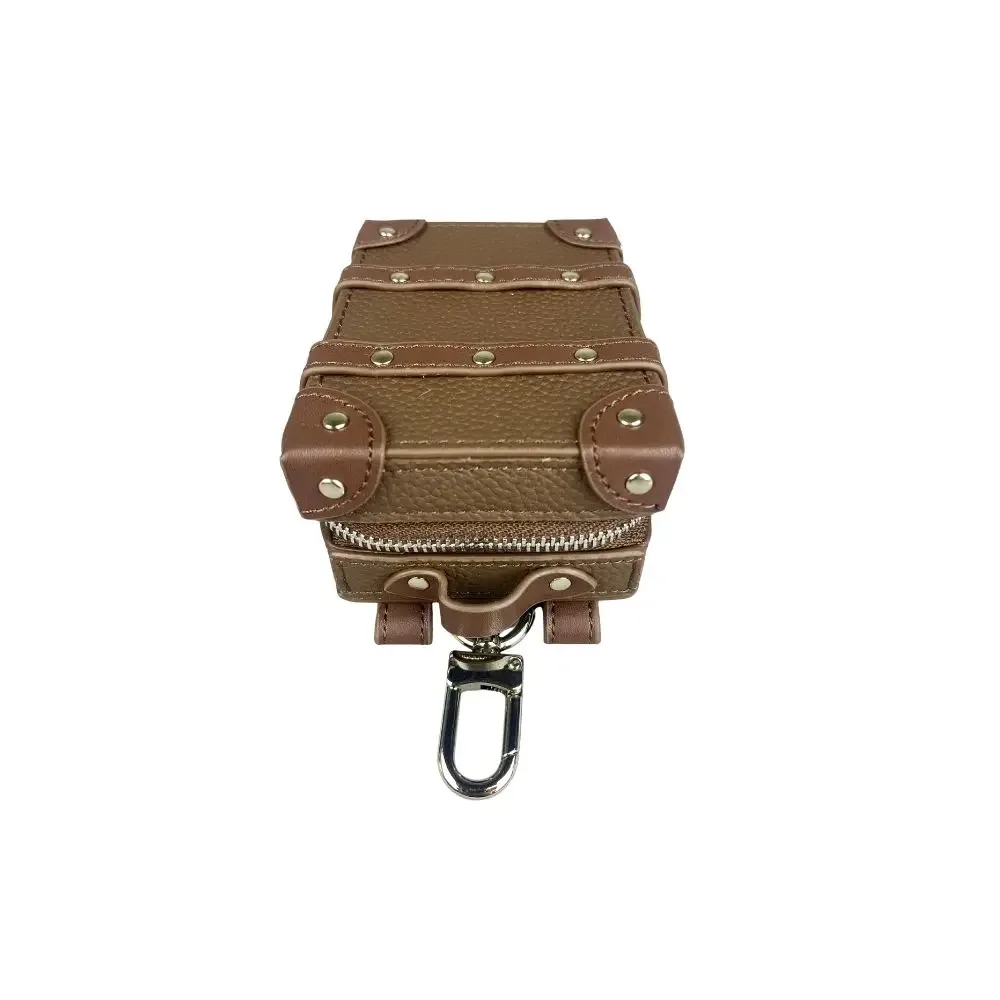 mini breloque de sac porte-clés de valise de luxe en cuir véritable – pendentif de coffre clouté avec rangement (écouteurs, clés, rouge à lèvres, pièces de monnaie)