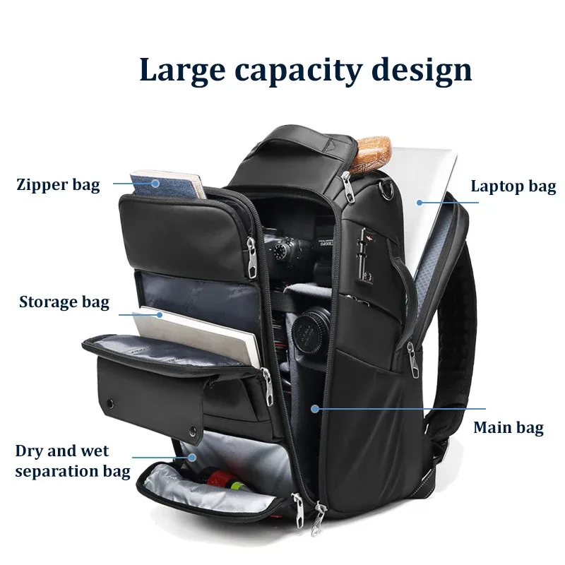 sac à dos professionnel pour appareil photo reflex numérique pour hommes avec support pour trépied détachable, transformable en sac à dos antivol de 40 l pour ordinateur portable de 17 pouces