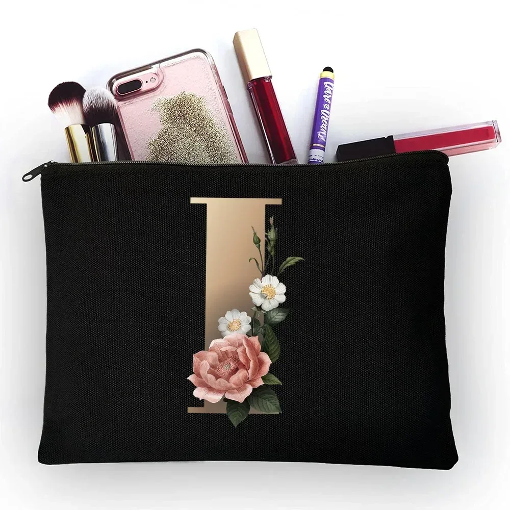 trousse de maquillage pour filles, sac de rangement classique à motif de lettres dorées, pochettes pour sacs de voyage, pochette à cosmétiques pour femmes
