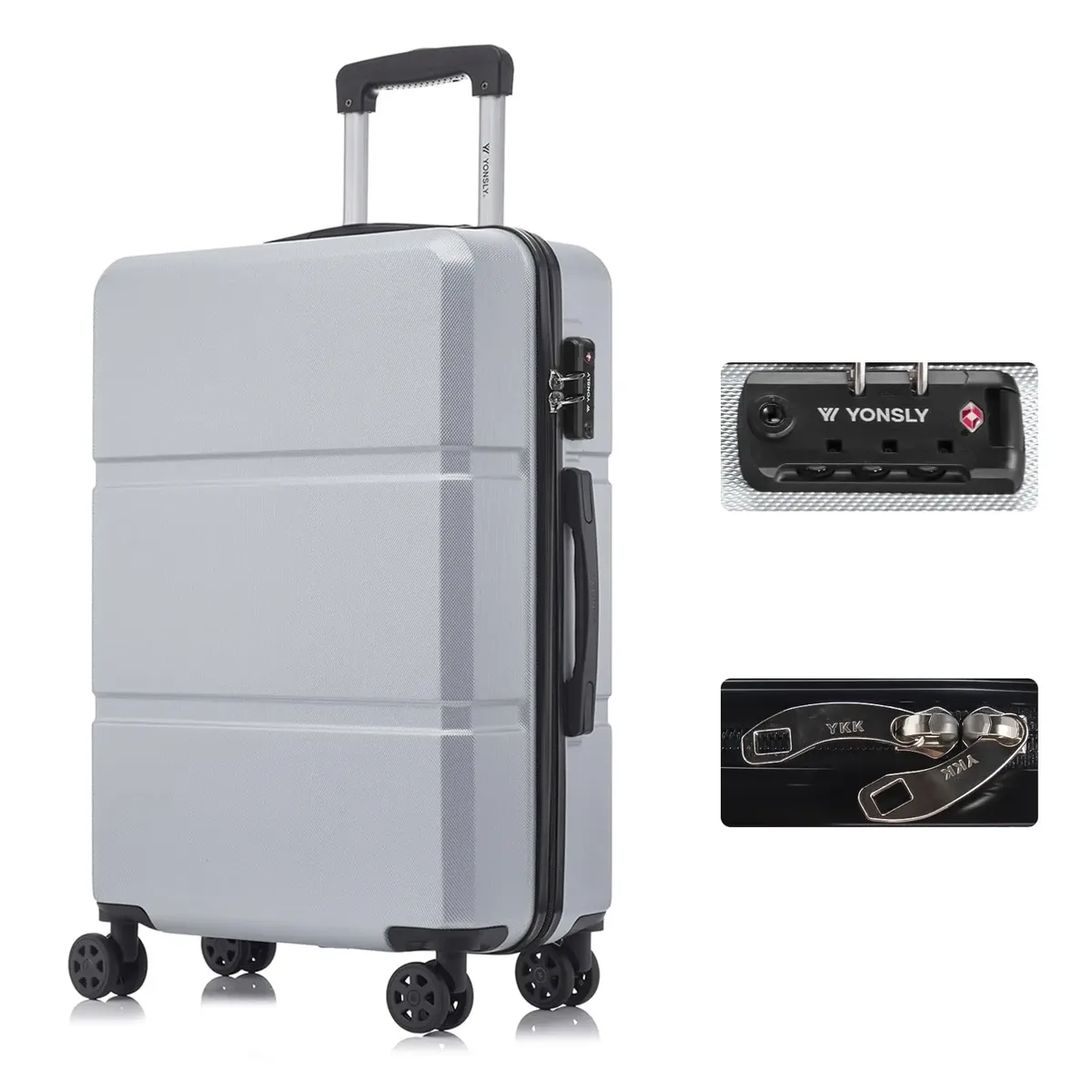 valise yonsly 20/24/28 pouces avec fermeture éclair ykk, serrure tsa 4 360 ° valise rigide à roulettes avec poignée en caoutchouc souple, unisexe, élégante et minimaliste, idéale pour les courts séjours.