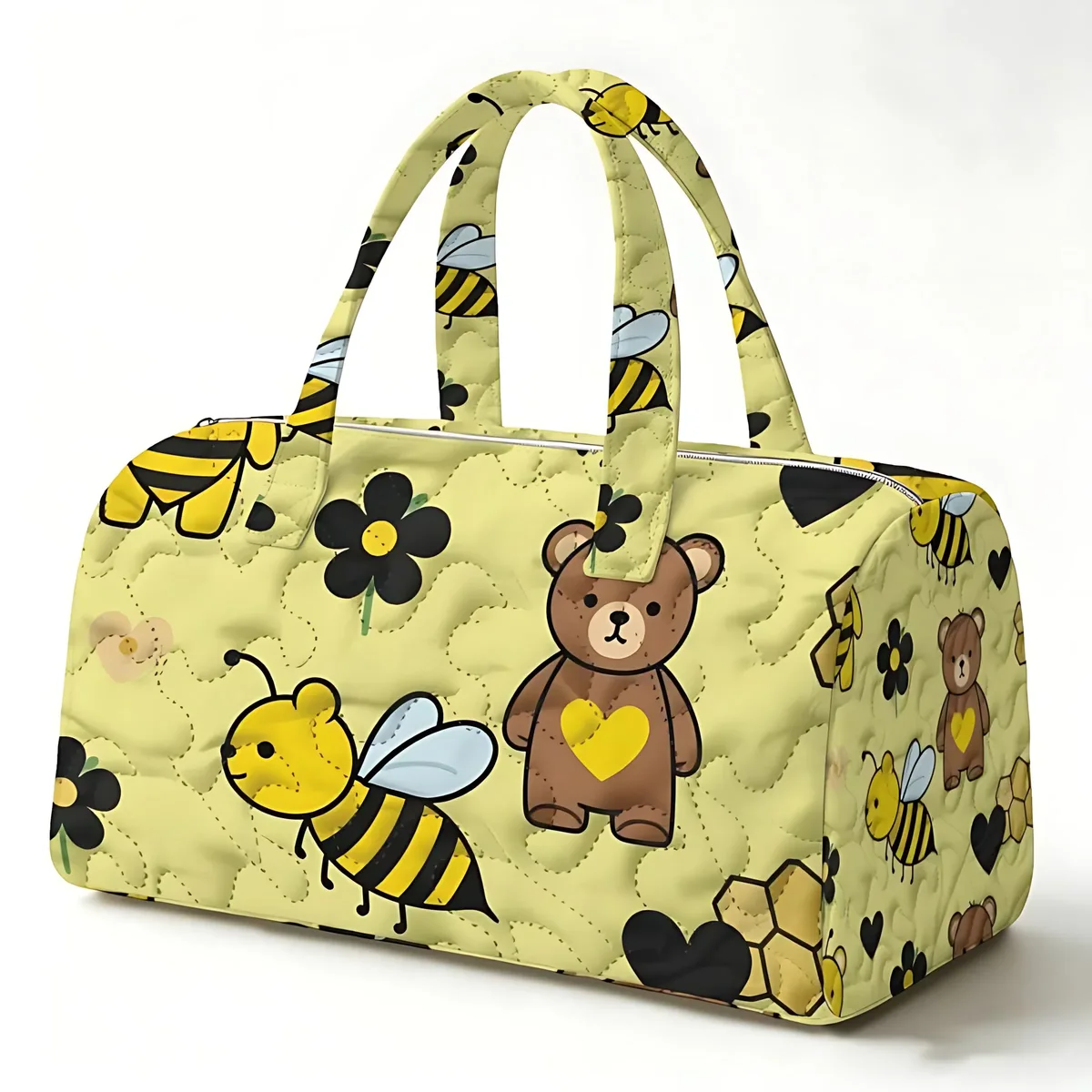 tissu imprimé avec motif d’abeilles et d’ours, grande capacité, portable, polyvalent et à la mode, idéal pour les sacs à main de voyage.