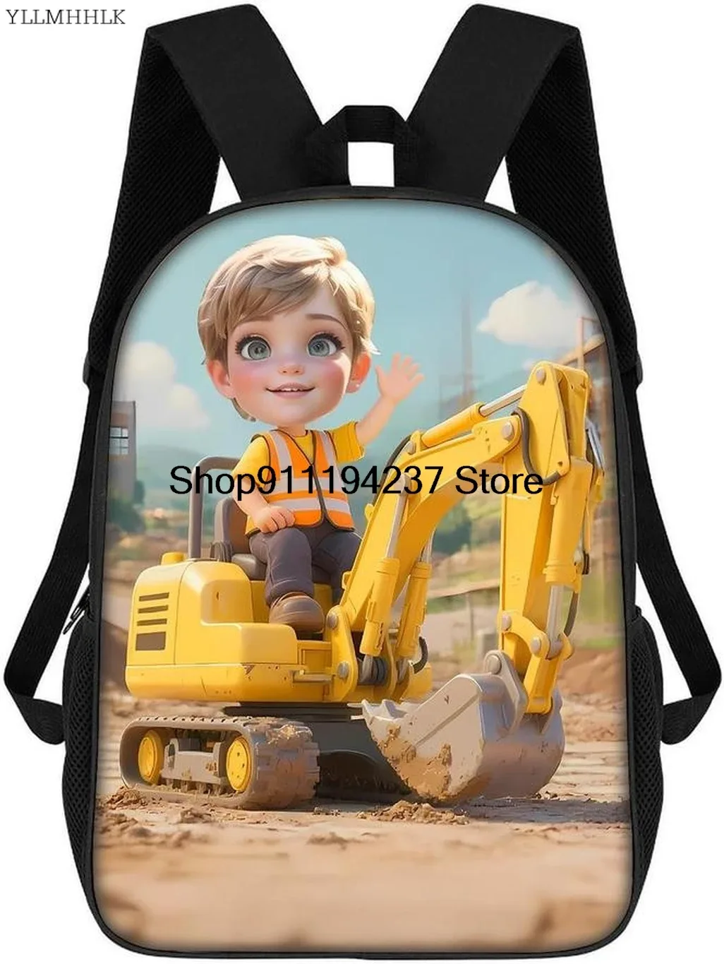 sac à dos personnalisé sur le thème des véhicules d'ingénierie, sac à dos pour pelle, sac à dos pour camion de construction