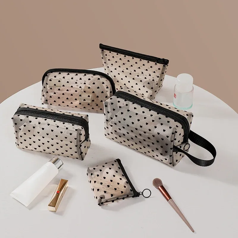 trousse de maquillage d'extérieur personnalisée en maille de nylon transparente, sacs à cosmétiques, pochette d'organisation de voyage, fermeture éclair, maquillage de plage, sac à main pour femmes