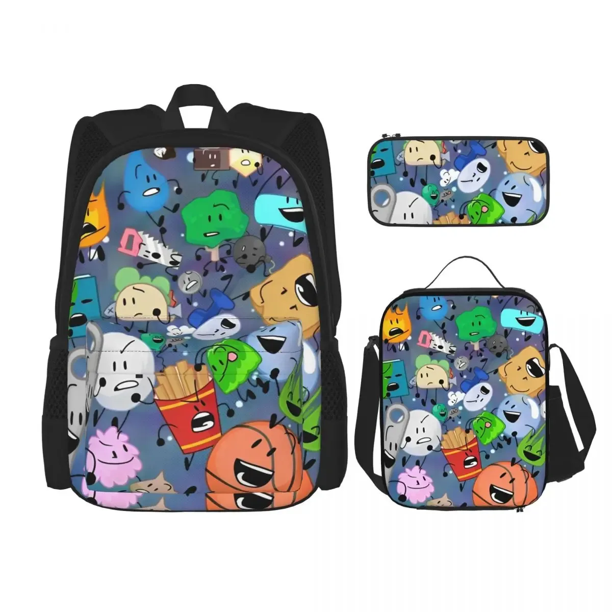 bfdi battle for dream island 3pecs/ensemble sac à dos pour étudiant collège sac à bandoulière sac à déjeuner trousse à crayons