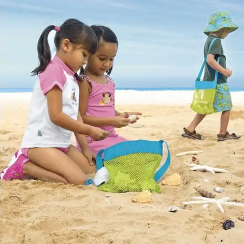 sac de rangement pliable et portable pour jouets de plage, outil de fouille de sable pour enfants, en maille, style moderne et simple