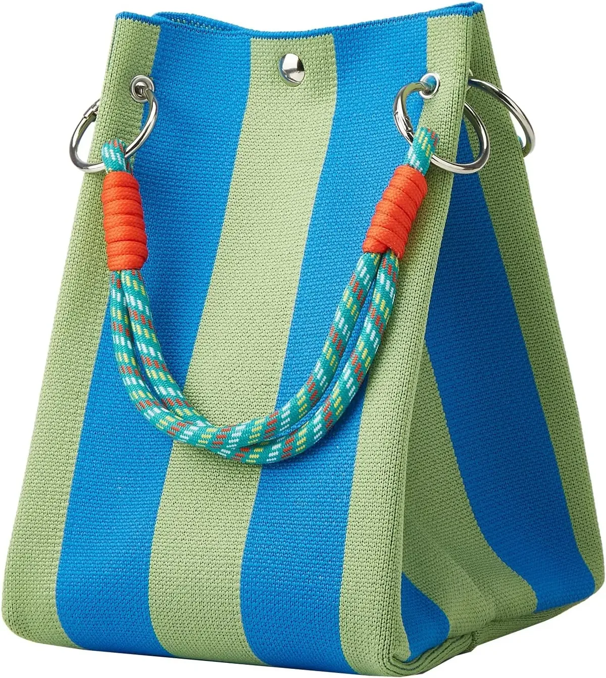 mini sac fourre-tout en tricot style coréen pour femme, sac à main en crochet rayé, sac à bandoulière léger pour l'été, pour les vacances