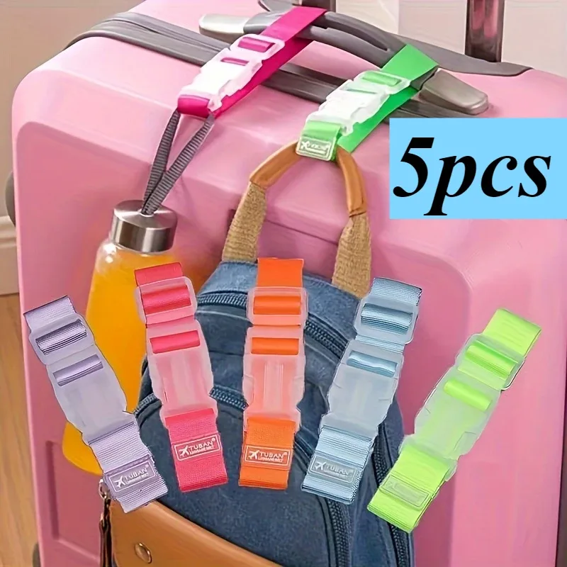 sangles de bagages multicolores, 5 pièces, conception à boucle réglable, accessoires de voyage durables en plein air, crochet de sac de chariot solide, épaule