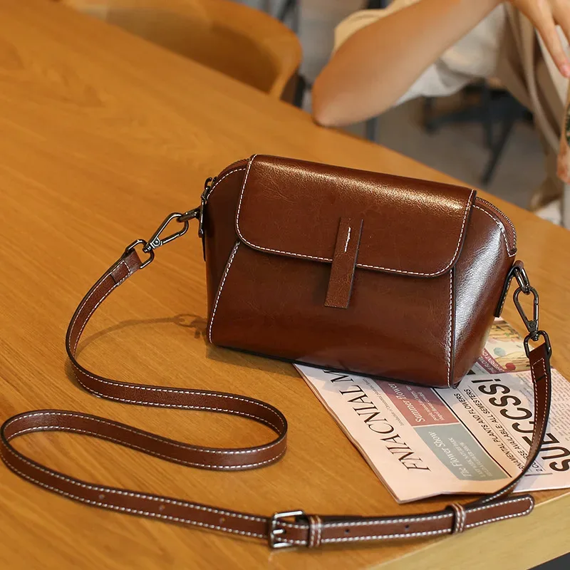 sac à main en cuir de vachette pour femme, petit sac de téléphone à la mode, sac à bandoulière de haute qualité, sac lancé polyvalent et simple, avertissement à l'huile