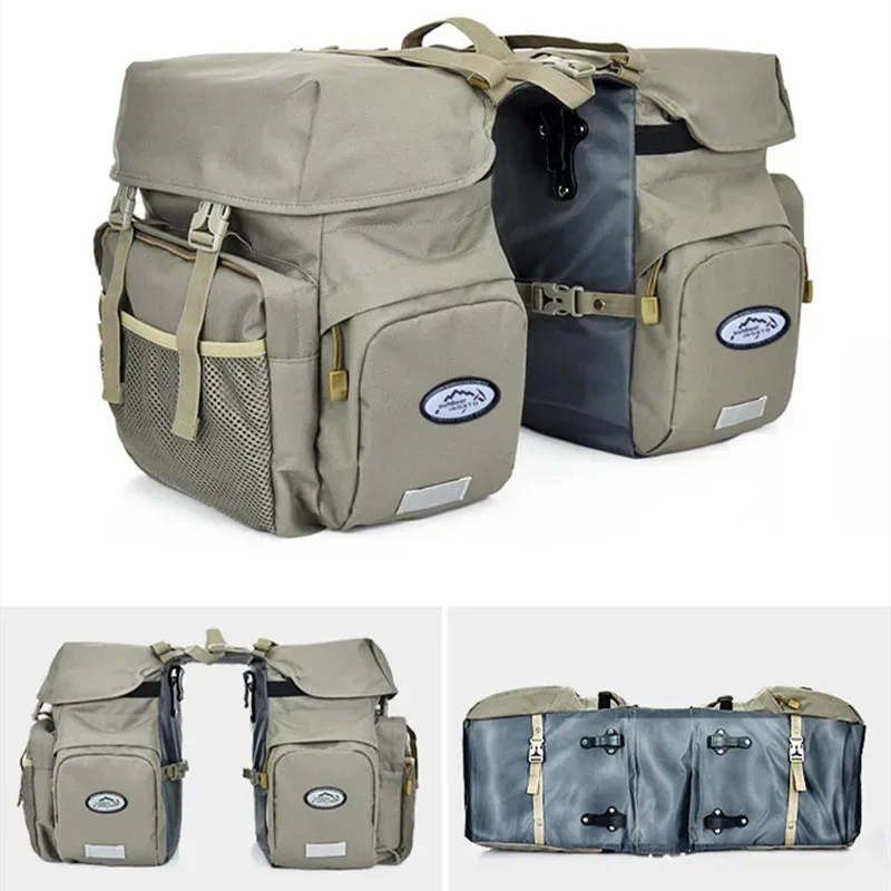 sac vélo nylon beige compartiments latéraux poche zip fermure kam hook grande capacité transport voyage cyclisme