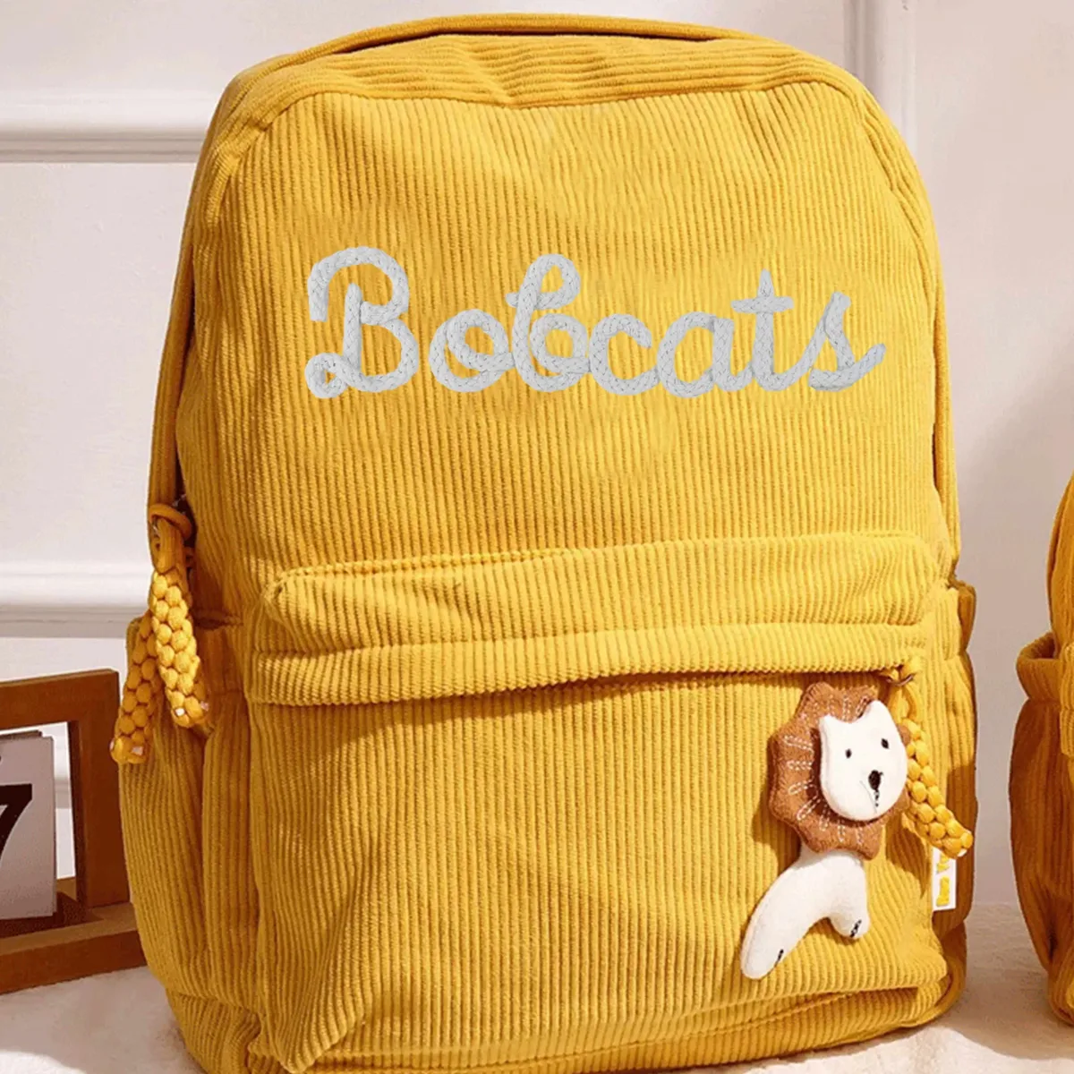 sac à dos en velours côtelé personnalisé 1 pièce, lettres brodées à la main, décorations florales/animales, cadeau idéal.