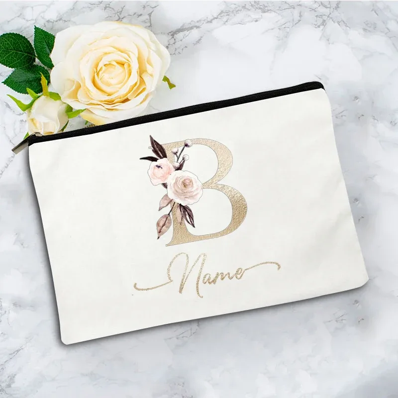pochette à cosmétiques personnalisée avec nom, motif floral vintage, cadeau élégant pour femmes, demoiselles d'honneur, anniversaire, organisateur de maquillage